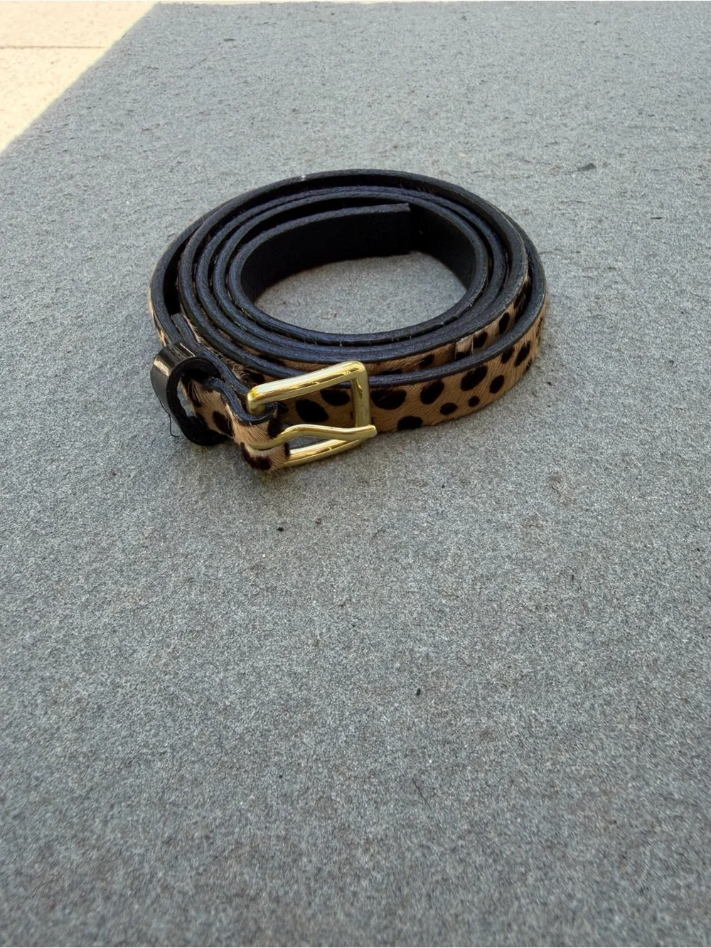 J.Crew Leopard Calf Hair Leather Skinny Belt Gold Buckle Made USA